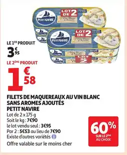 Auchan PETIT NAVIRE Filets de maquereaux au vin blanc sans aromes ajoutés offre