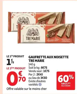 Auchan TRE MARIE Gaufrette aux noisette offre