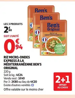 Auchan BEN'S ORIGINAL Riz micro-ondes express à la méditerranéenne offre