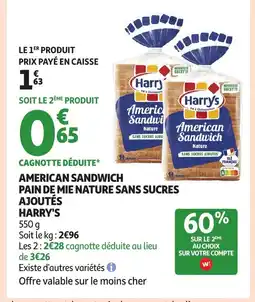 Auchan HARRY'S American sandwich pain de mie nature sans sucres ajoutés offre