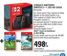 E.Leclerc CONSOLE NINTENDO SWITCH 2 + 1 JEU AU CHOIX offre