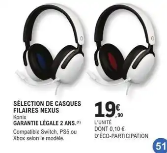 E.Leclerc SÉLECTION DE CASQUES FILAIRES NEXUS offre