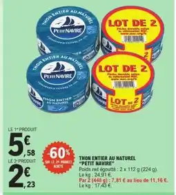E.Leclerc Thon entier au naturel 'Petit Navire' offre
