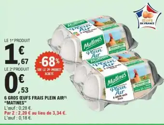 E.Leclerc 6 Gros Œufs Frais Plein Air Matines offre