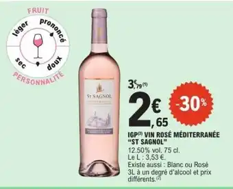 E.Leclerc IGP VIN ROSÉ MÉDITERRANÉE “ST SAGNOL” offre