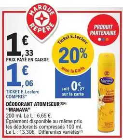 E.Leclerc DÉODORANT ATOMISEUR “MANAVA” offre