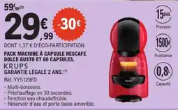 E.Leclerc PACK MACHINE À CAPSULE NESCAFE DOLCE GUSTO ET 60 CAPSULES offre