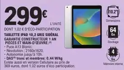 E.Leclerc TABLETTE IPAD 10,2 GRIS SIDÉRAL offre