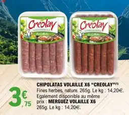 E.Leclerc CHIPOLATAS VOLAILLE X6 “CRÉOLAY” offre