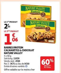 Auchan BARRES PROTEIN CACAHUÈTES & CHOCOLAT NATURE VALLEY offre