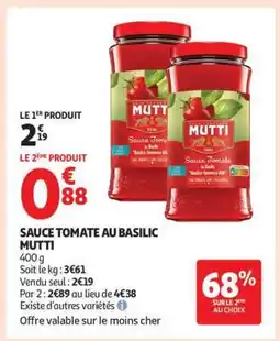 Auchan SAUCE TOMATE AU BASILIC MUTTI offre