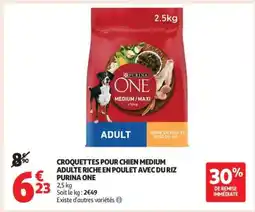 Auchan CROQUETTES POUR CHIEN MEDIUM ADULTE RICHE EN POULET AVEC DU RIZ PURINA ONE offre
