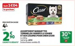 Auchan ASSORTIMENT BARQUETTES TERRINES DU JARDIN À LA VIANDE ET AUX LÉGUMES POUR CHIEN CESAR offre