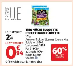 Auchan Trio Mâche Roquette Et Betterave Florette offre