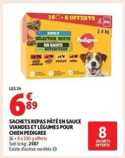 Auchan Sachets Repas Pâté En Sauce Viandes Et Légumes Pour Chien Pedigree offre