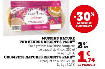Super U Regent's Park Muffins nature pur beurre offre