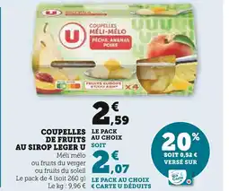 Super U U Coupelles de fruits au sirop léger offre