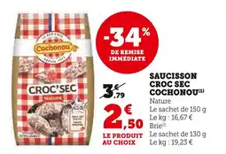 Super U Cochonou Saucisson Croc Sec Cochonou offre