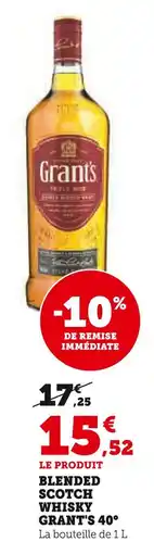Super U GRANT'S Blended Scotch Whisky 40° offre