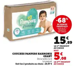 Super U Pampers Couches harmonie geant offre
