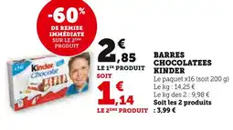 U Express KINDER Barres Chocolatées offre