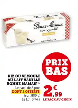 U Express BONNE MAMAN Riz ou semoule au lait vanille offre