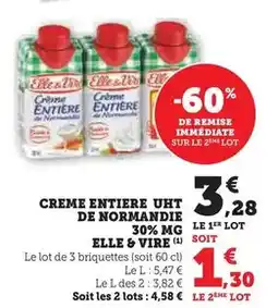 U Express Elle & vire - creme entiere uht de normandie 30% mg offre