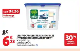 Auchan ARBRE VERT Lessive capsules peaux sensibles hypoallergénique offre