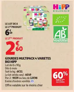 Auchan HIPP Gourdes multipack 4 varietes bio offre