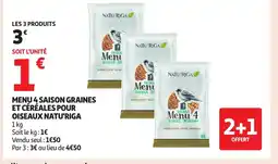 Auchan Menu 4 saison graines et céréales pour oiseaux natu'riga offre