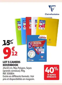 Auchan Lot 5 cahiers koverbook offre