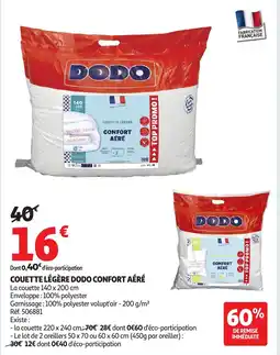 Auchan Couette légère dodo confort aéré offre