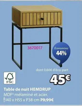 JYSK HEMDRUP Table de nuit offre