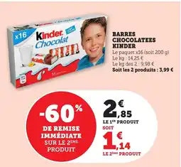 Bi1 Barres chocolatees kinder offre