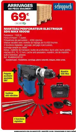 Brico Dépôt SCHEPPACH Marteau perforateur electrique sds max 1500w offre