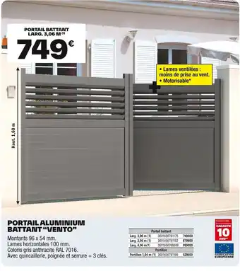Brico Dépôt Portail aluminium battant vento offre