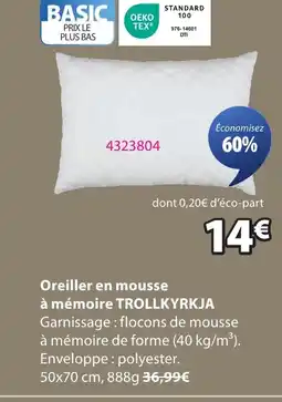 JYSK TROLLKYRKJA Oreiller en mousse à mémoire offre