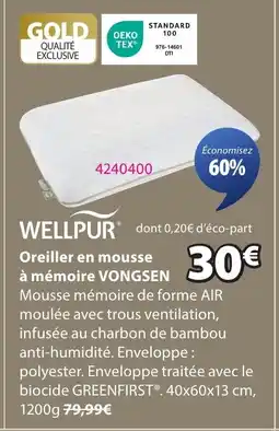 JYSK VONGSEN Oreiller en mousse à mémoire offre