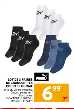 Trafic PUMA Lot de 3 paires de chaussettes courtes homme offre