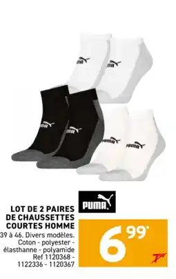 Trafic PUMA Lot de 2 paires de chaussettes courtes homme offre