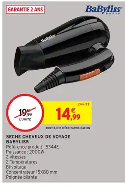 Intermarché BABYLISS Seche cheveux de voyage offre