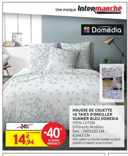 Intermarché DOMEDIA Housse de couette +2 taies d'oreiller summer bleu offre