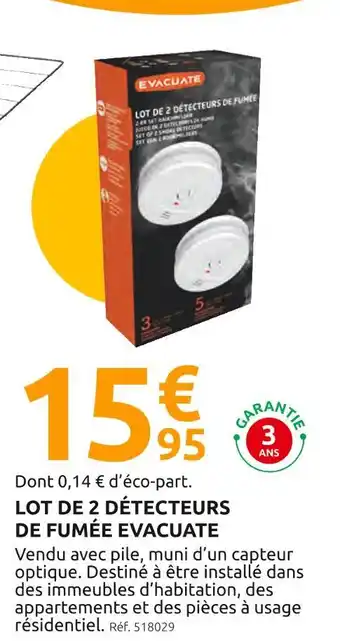 Mr Bricolage EVACUATE Lot de 2 détecteurs de fumée offre