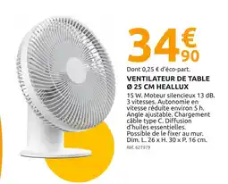 Mr Bricolage HEALLUX Ventilateur de table ø 25 cm offre