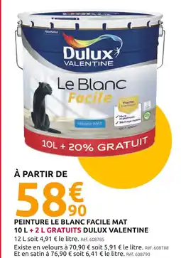 Mr Bricolage DULUX VALENTINE Peinture le blanc facile mat 10 l + 2 l gratuits 12 l offre