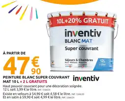 Mr Bricolage inventiv PEINTURE BLANC SUPER COUVRANT MAT 10 L + 2 L GRATUITS offre