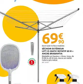 Mr Bricolage BRABANTIA Séchoir extérieur lift-o-matic rotatif 60 m + ancre offre