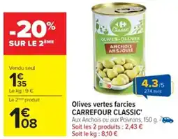 Cora x Carrefour Olives vertes farcies carrefour classic' offre