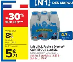 Cora x Carrefour Lait u.h.t. facile à digérer carrefour classic offre