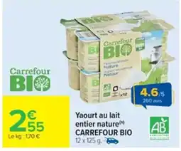 Cora x Carrefour Yaourt au lait entier naturen carrefour bio. offre